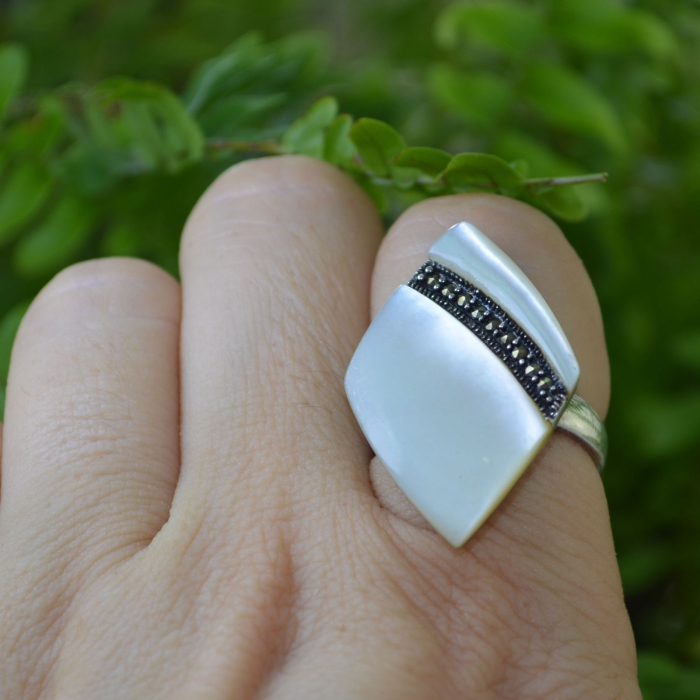 Inel argint vintage, sidef si marcasite [3]