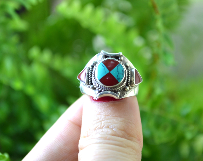 Inel argint Zuni, inlay turcoaz si carneol  A Vintage Collection [4]