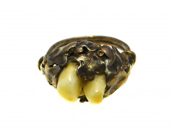 Inel din argint aurit vechi, Charivari, perle de caprioara [1]