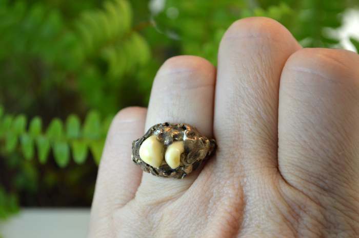 Inel din argint aurit vechi, Charivari, perle de caprioara [4]