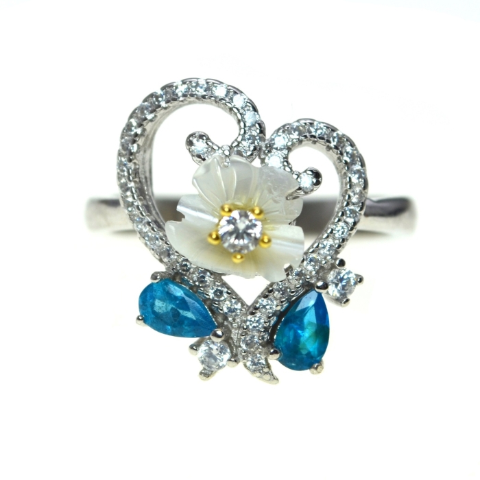 Inel din argint, Blue Apatite, sidef si cristale CZ [1]