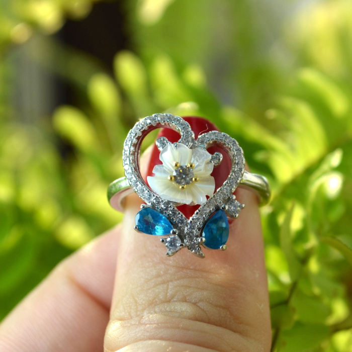 Inel din argint, Blue Apatite, sidef si cristale CZ [4]