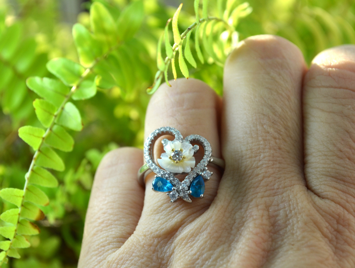 Inel din argint, Blue Apatite, sidef si cristale CZ [2]