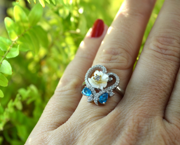 Inel din argint, Blue Apatite, sidef si cristale CZ [3]