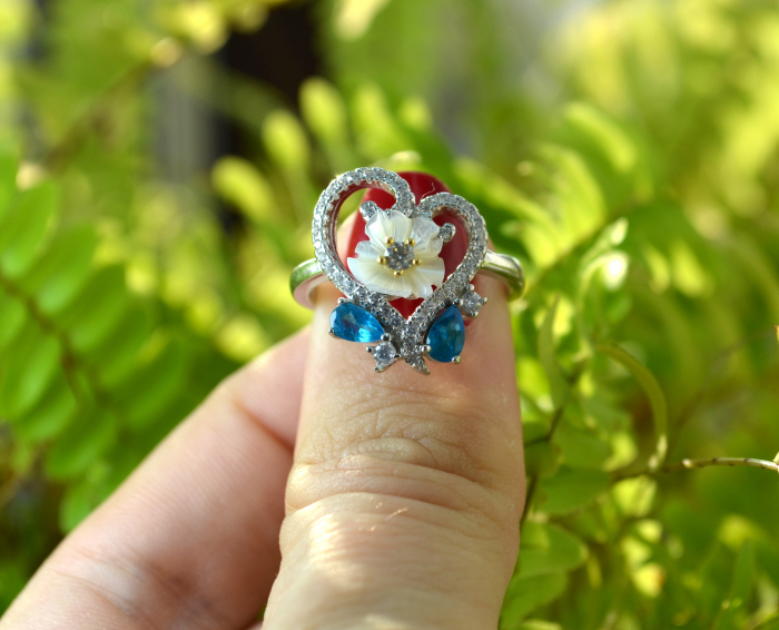 Inel din argint, Blue Apatite, sidef si cristale CZ [4]
