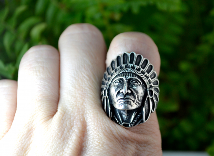 Inel din argint masiv model Sef de trib Navajo amerindian [2]