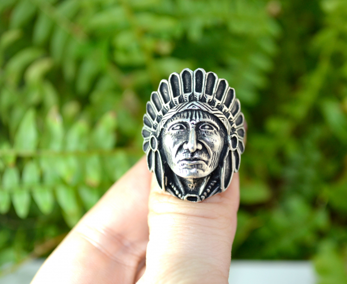 Inel din argint masiv model Sef de trib Navajo amerindian [3]