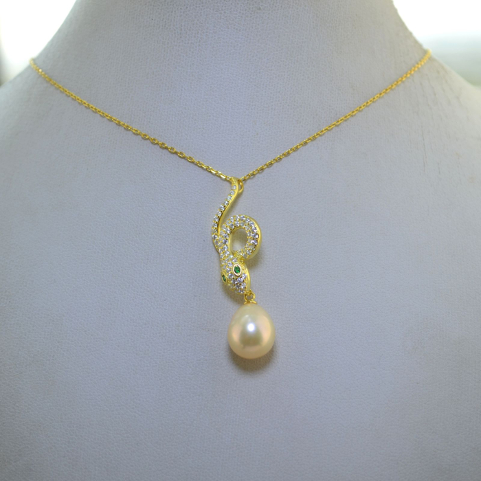 Lant argint aurit cu pandant Snake perla roz A Vintage Collection [4]