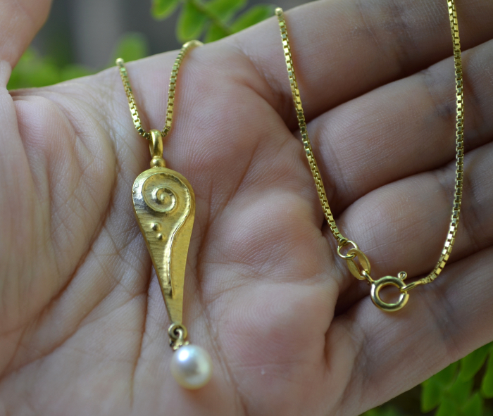 Lant argint aurit cu pandant vermeil Spirala, perla naturala A Vintage Collection [3]