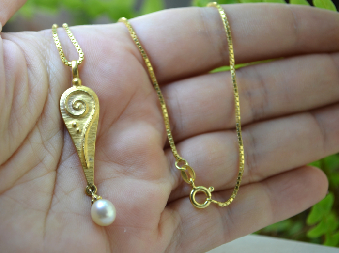 Lant argint aurit cu pandant vermeil Spirala, perla naturala A Vintage Collection [2]