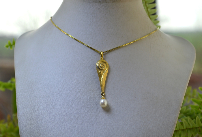 Lant argint aurit cu pandant vermeil Spirala, perla naturala A Vintage Collection [4]