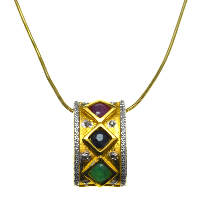 Lant argint aurit pandant argint vermeil rubin safir smarald natural [1]