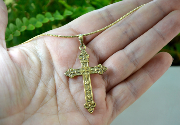 Lant argint aurit Rope cu pandant cruce argint aurit vermeil art Nouveau [3]