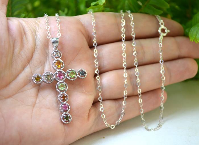 Lant argint cruce argint, Turmalina colorata [2]