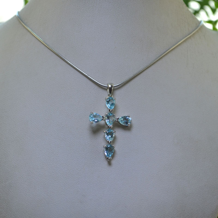 Lant argint cruce Blue Sky Topaz A Vintage Collection [4]
