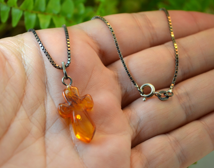 Lant argint cruce veche din chihlimbar natural [2]