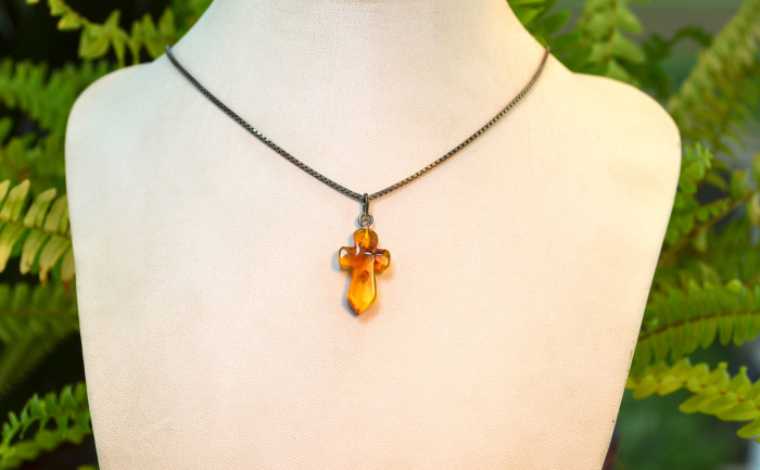 Lant argint cruce veche din chihlimbar natural [4]