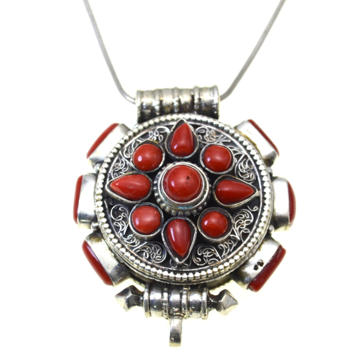 Lant argint cu pandant argint masiv etnic, amuleta-cutiuta tibetana Ghau [1]