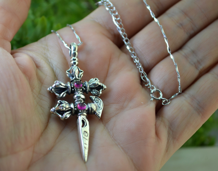 Lant argint cu amuleta tibetana din argint Phurba - Dorje [3]