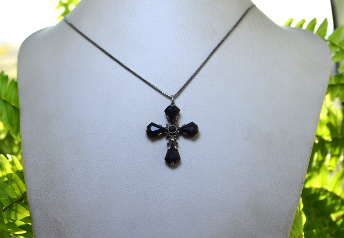 Lant argint cu cruce argint veche Neobaroca, Black Crystals [4]