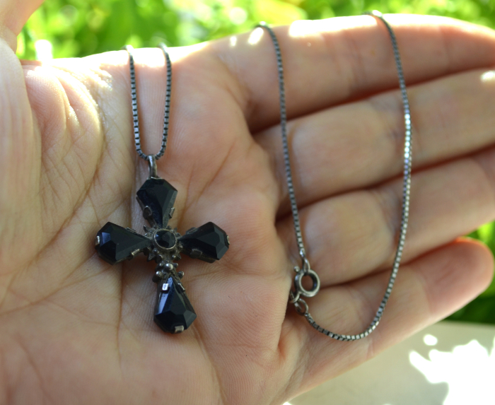 Lant argint cu cruce argint veche Neobaroca, Black Crystals [3]