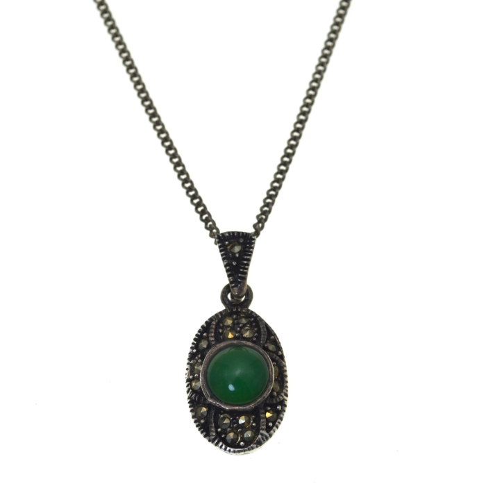 Lant argint cu pandant Agat verde si Marcasite A Vintage Collection [1]