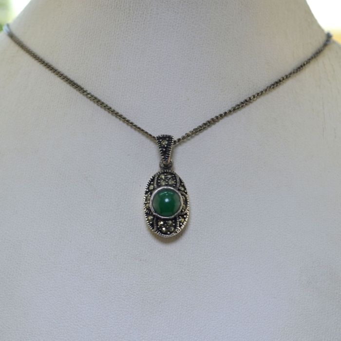 Lant argint cu pandant Agat verde si Marcasite A Vintage Collection [4]