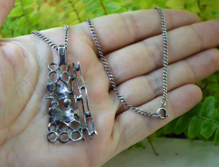 Lant argint cu pandant argint vintage, decorat cu Red Coral, [3]