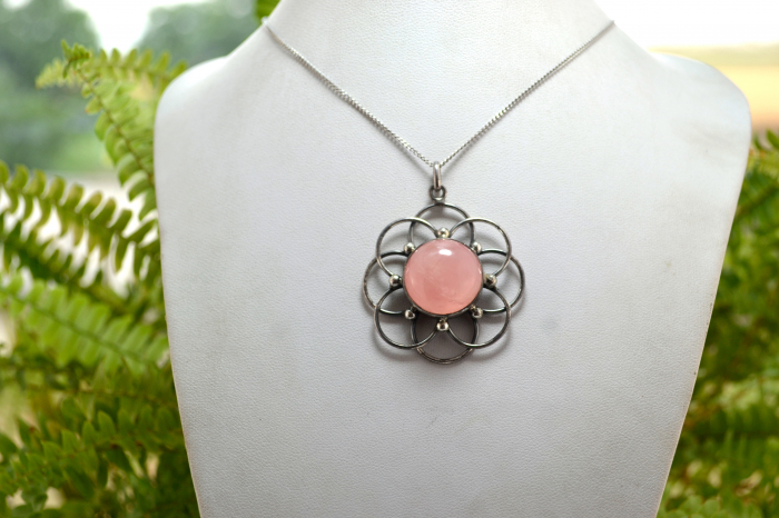 Lant argint pandant argint vintage Cuart roz estetica modernista [4]