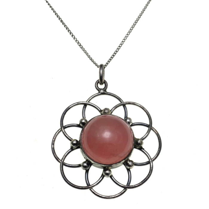 Lant argint pandant argint vintage Cuart roz estetica modernista [1]
