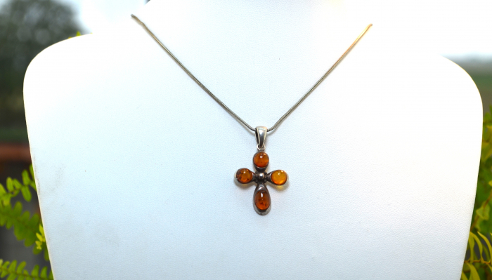 Lant argint baza gatului pandant cruce argint chihlimbar natural [4]