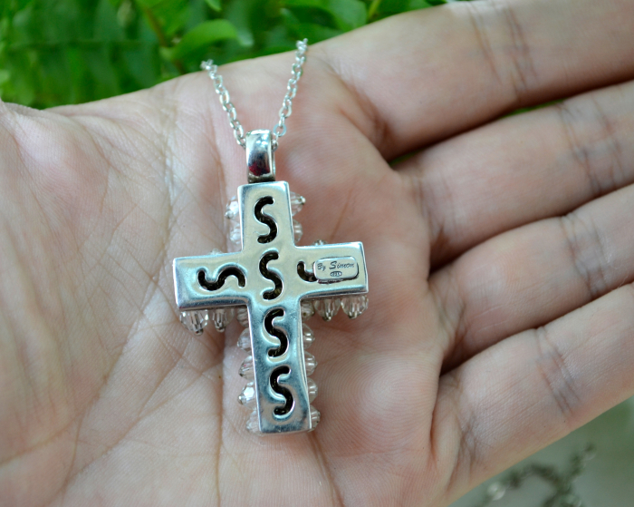 Lant argint cu pandant cruce argint cristale fatetate semnat designer italian by simon [3]