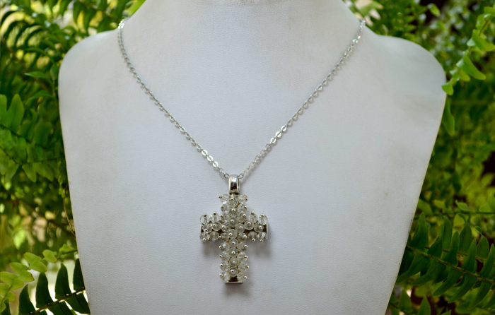 Lant argint cu pandant cruce argint cristale fatetate semnat designer italian by simon [4]