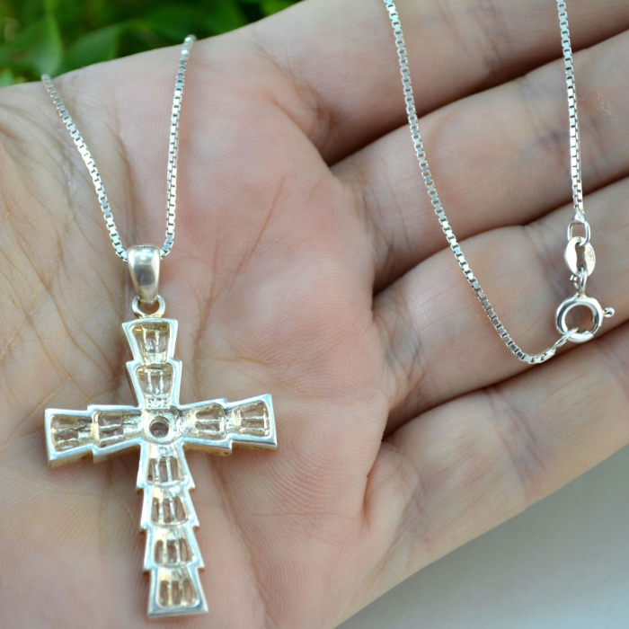 Lant argint pandant cruce argint vintage CZ cristale cubic zirconia Baguette [3]