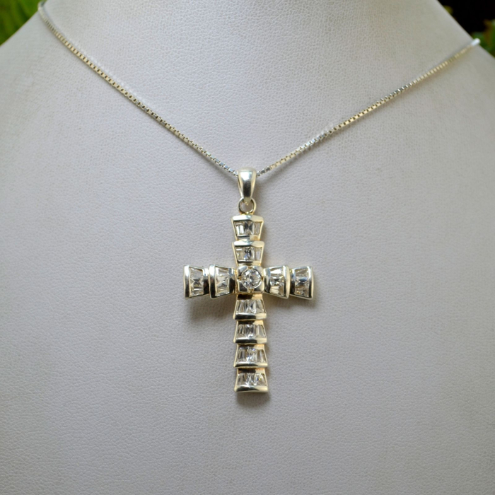 Lant argint pandant cruce argint vintage CZ cristale cubic zirconia Baguette [4]