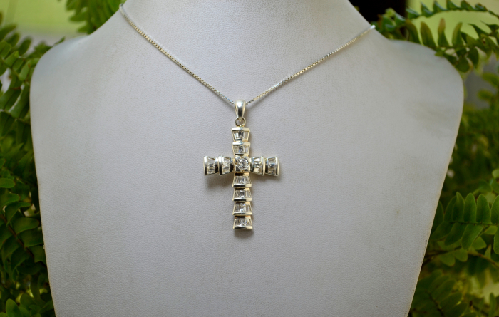 Lant argint pandant cruce argint vintage CZ cristale cubic zirconia Baguette [4]