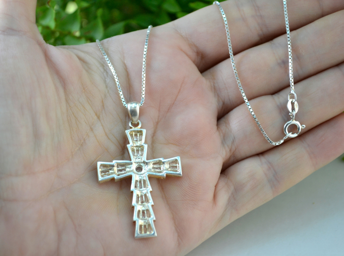 Lant argint pandant cruce argint vintage CZ cristale cubic zirconia Baguette [3]