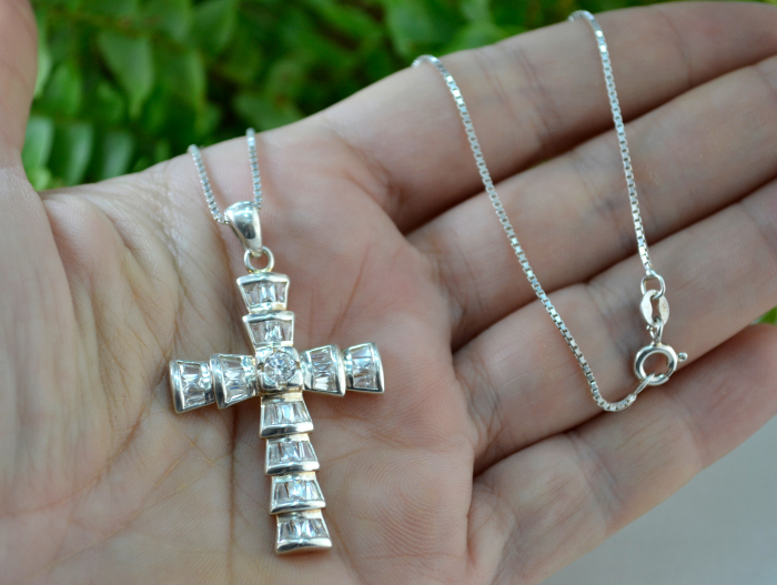 Lant argint pandant cruce argint vintage CZ cristale cubic zirconia Baguette [2]