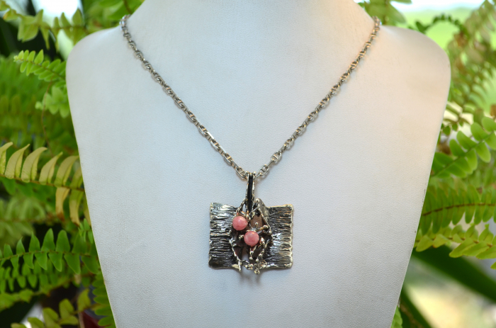 Lant argint pandant argint masiv Mid-Century statement rodocrozit modernist brutalist [4]