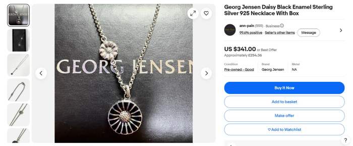 Lant argint cu pandant Georg Jensen email negru model Daisy [5]