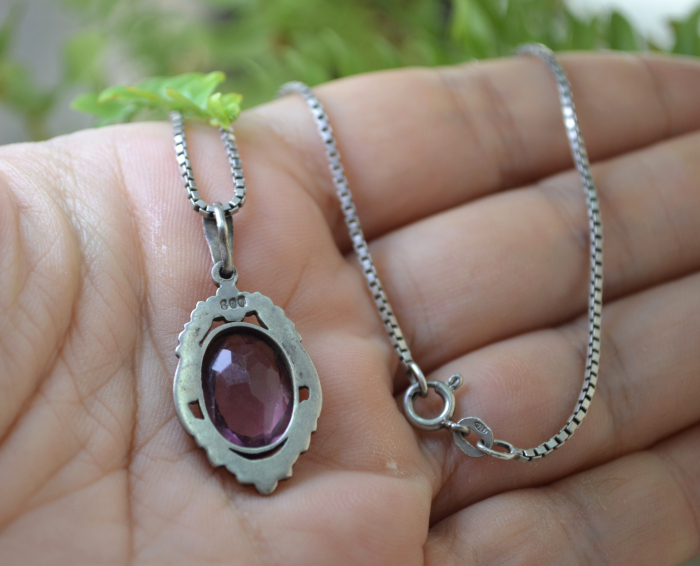 Lant argint cu pandant interbelic, Bohemian Amethyst Crystal A Vintage Collection [3]