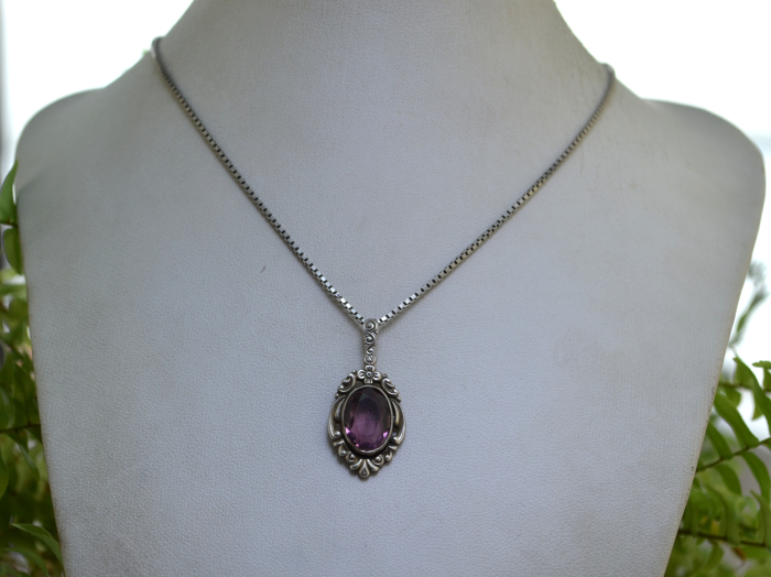 Lant argint cu pandant interbelic, Bohemian Amethyst Crystal A Vintage Collection [4]