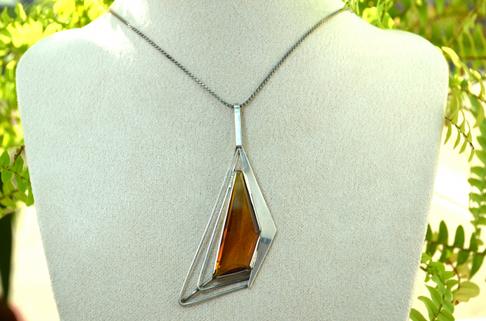 Lant argint cu pandant Mid-Century, decorat cu Bohemian Citrine Crystal [4]