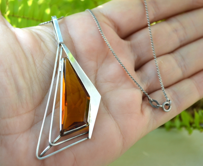 Lant argint cu pandant Mid-Century, decorat cu Bohemian Citrine Crystal [2]