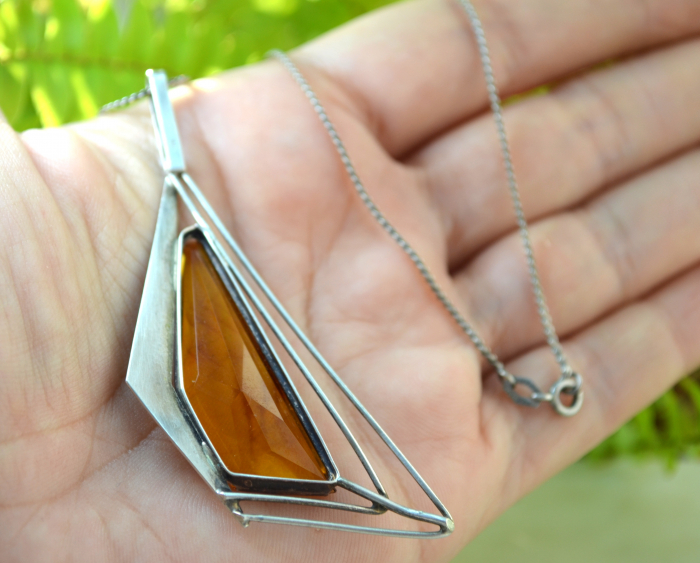 Lant argint cu pandant Mid-Century, decorat cu Bohemian Citrine Crystal [3]