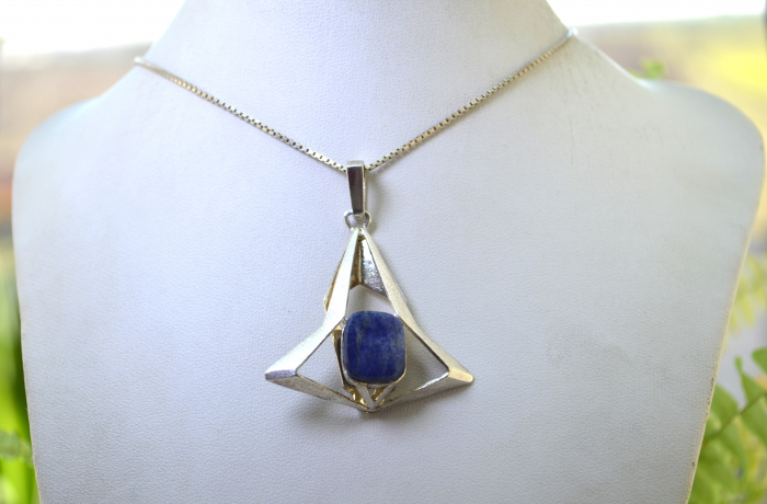 Lant argint cu pandant Mid-Century, Sodalit [4]