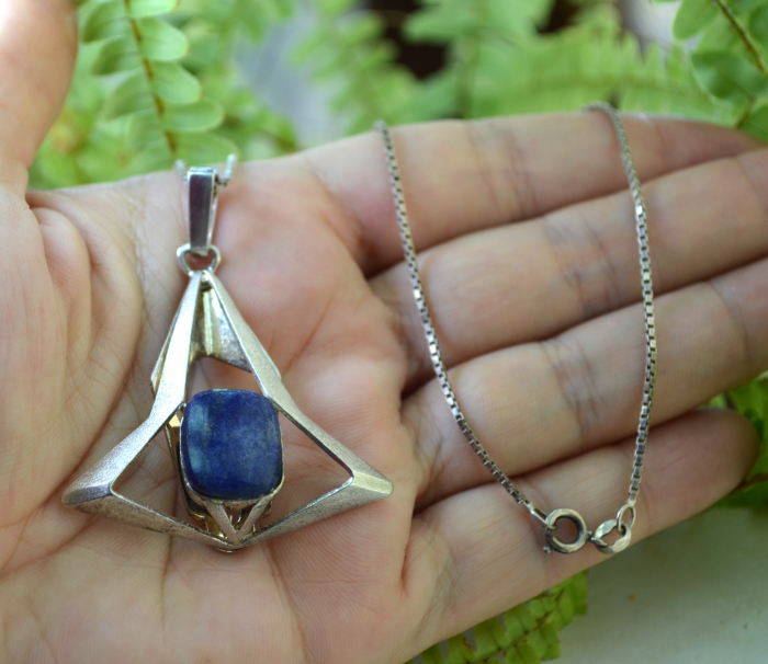 Lant argint cu pandant Mid-Century, Sodalit [2]