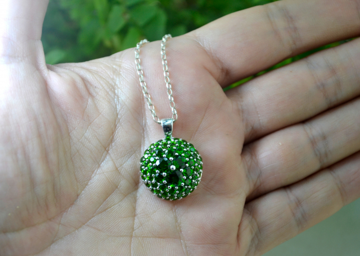 Lant argint pandantiv argint cristale verzi Green Cubic Zirconia contemporan [2]