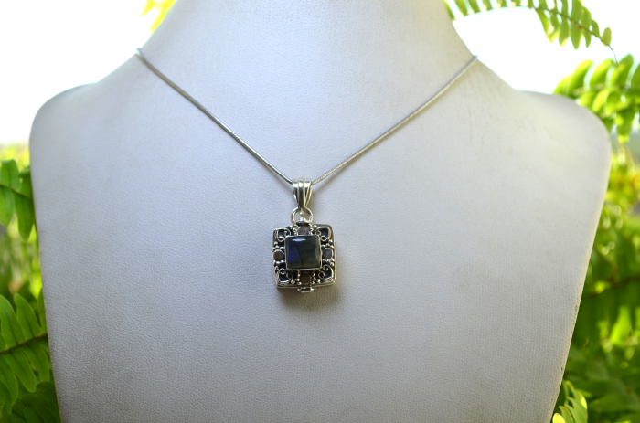 Lant argint cu pandantiv argint Foto-locket, Labradorit [4]