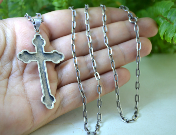 Lant argint lung cruce argint, estetica Art Nouveau [3]